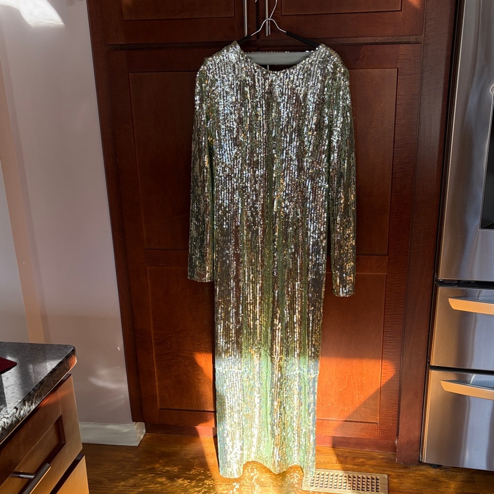 Elegant Silver Sequin Long Sleeve Dress